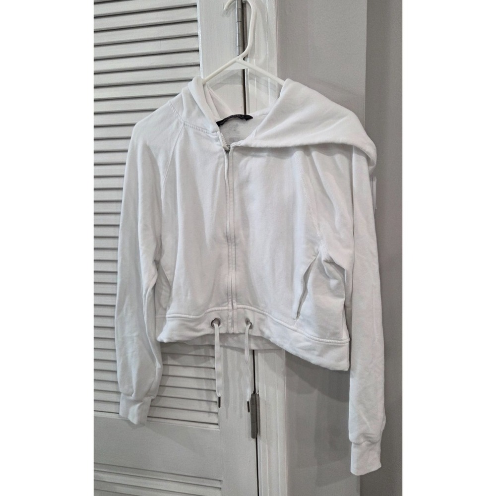 Abercrombie & Fitch Hoodie Womens Small White Cropped Full Zip Cotton Fleece